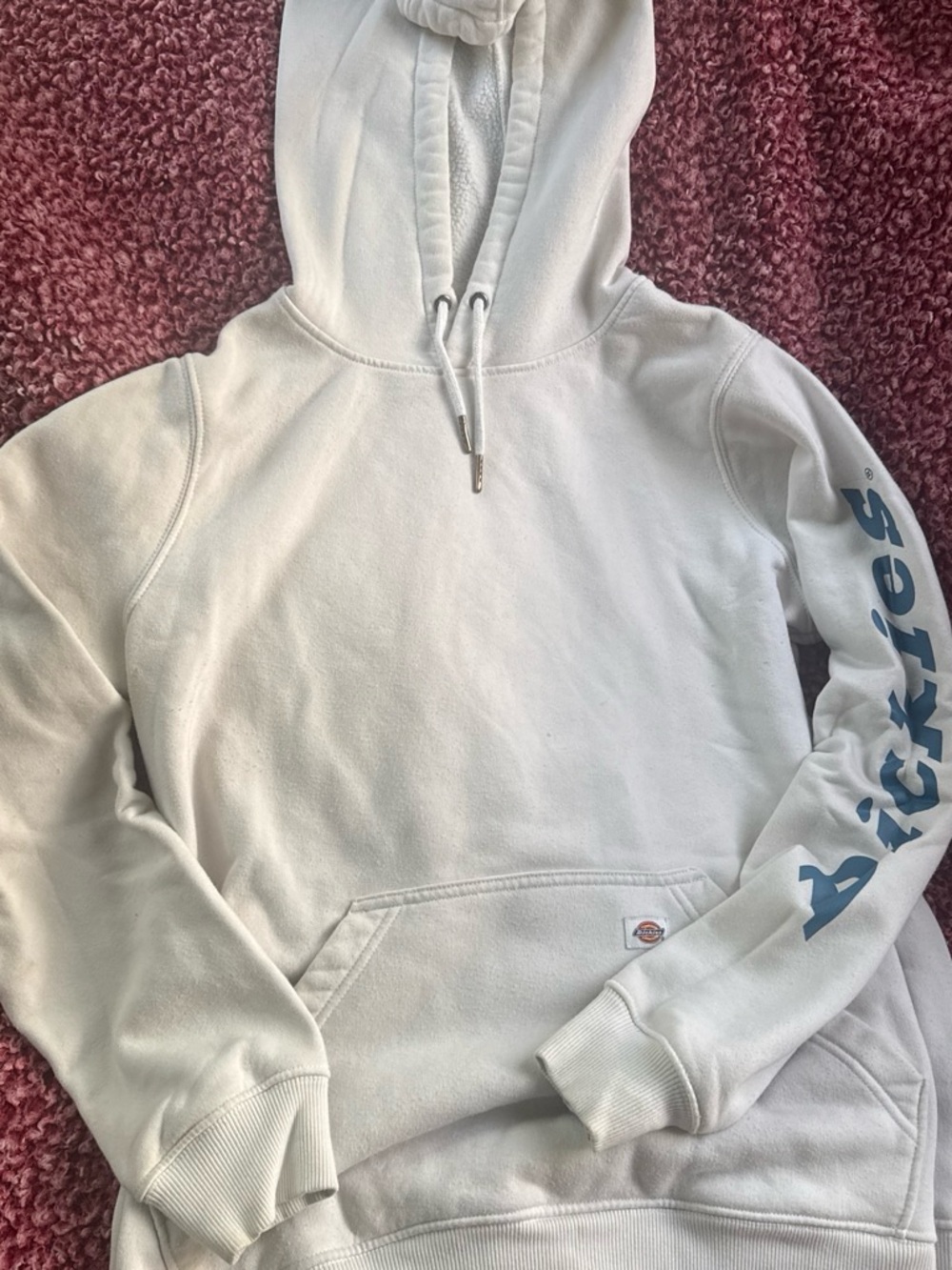 Dickies White Hooded Sweatshirt with Blue Sleeve Logo